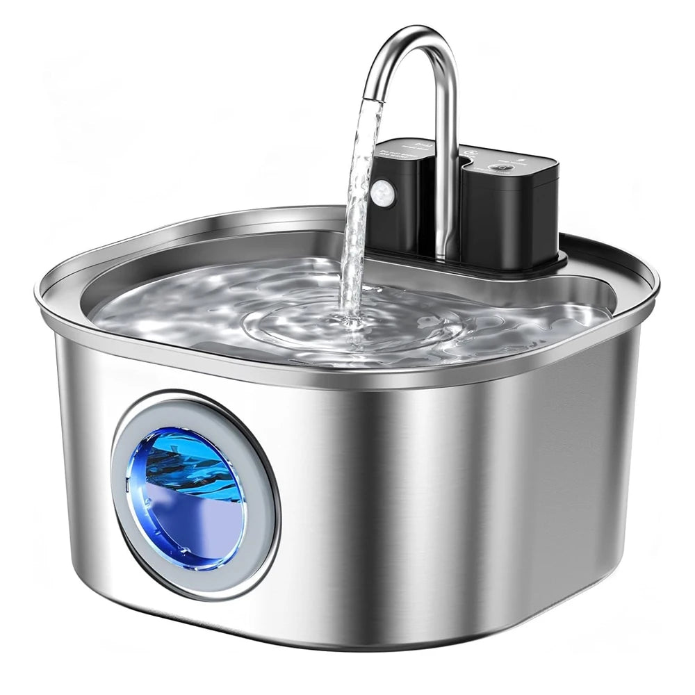 fontaine eau chat sans fil corps acier inoxydable hygienne absolu avec filtres charbon eau pure a chaque jour