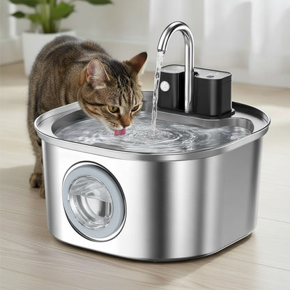 fontaine eau chat sans fil avec batterie facile a déplacer sans contrainte de prise éléctrique inox 3,2L style robinet