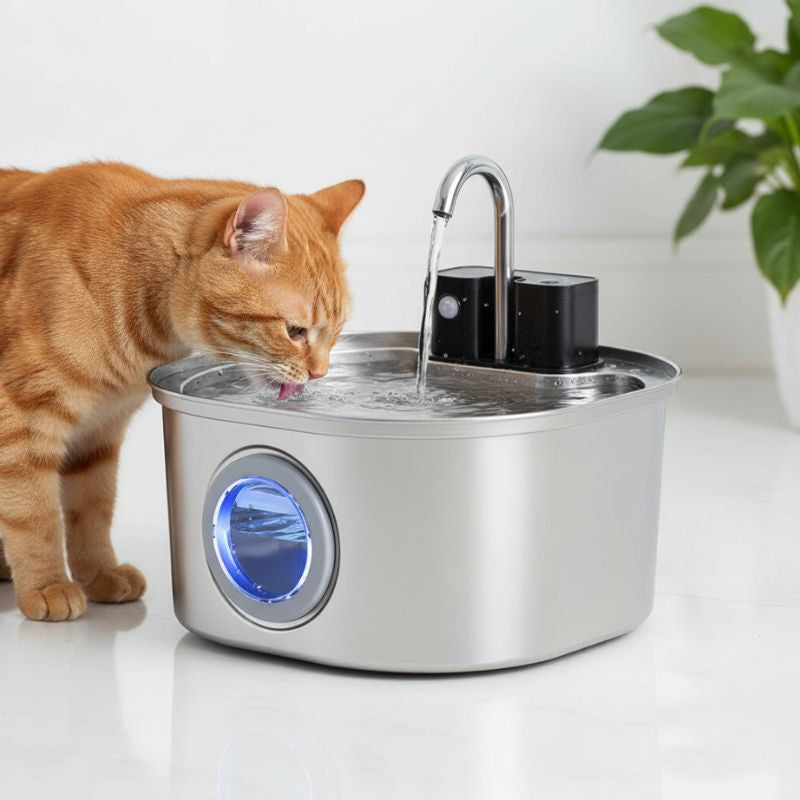 fontaine eau chat sans fil avec batterie facile a déplacer plus de contrainte de prise éléctrique