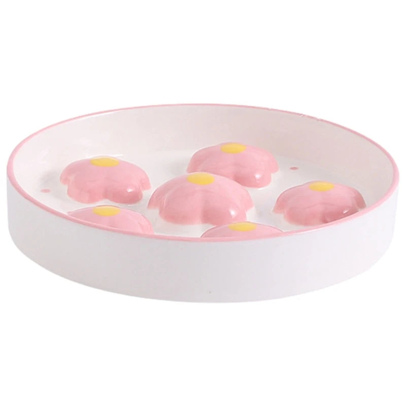 Gamelle anti glouton chat céramique fleurs rose