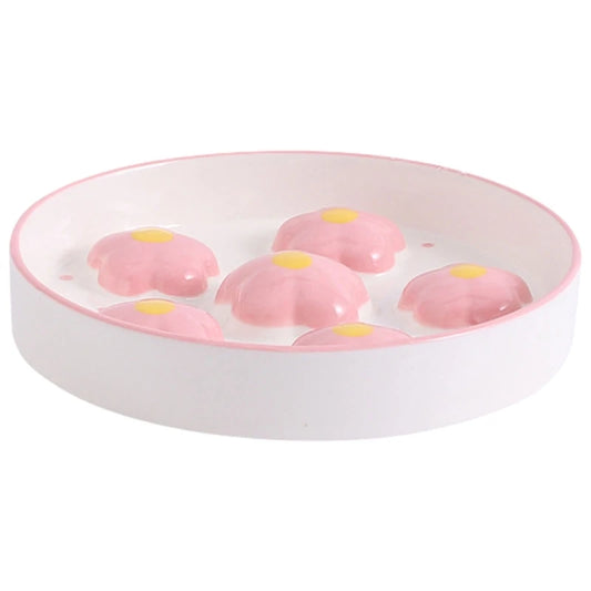 Gamelle anti glouton chat céramique fleurs rose