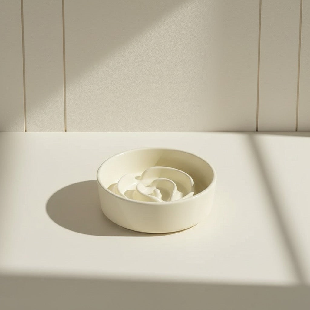 gamelle anti glouton chat en céramique design spirale fleur minimaliste beige