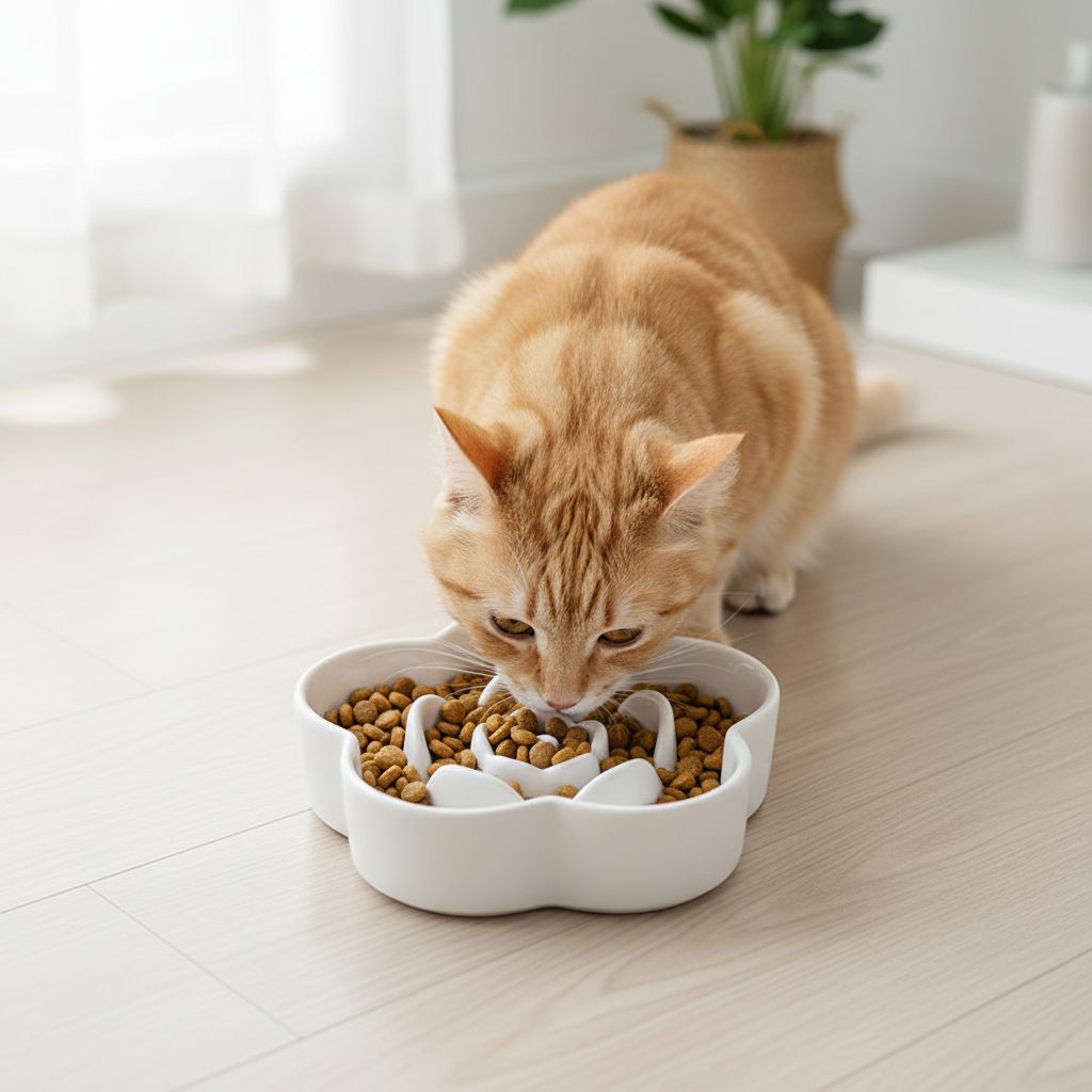 Gamelle anti glouton chat céramique fleur blanc pour ralentir la prise des croquettes