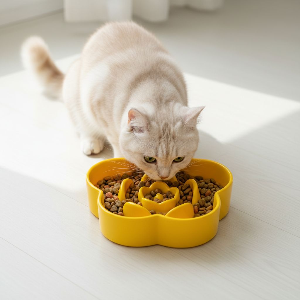Gamelle anti glouton chat céramique jaune jaune favorisant une digestion plus lente et confortable