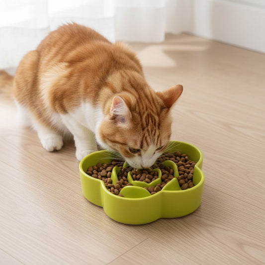 Gamelle anti glouton chat céramique verte pour limiter les vomissements liés à une alimentation trop rapide