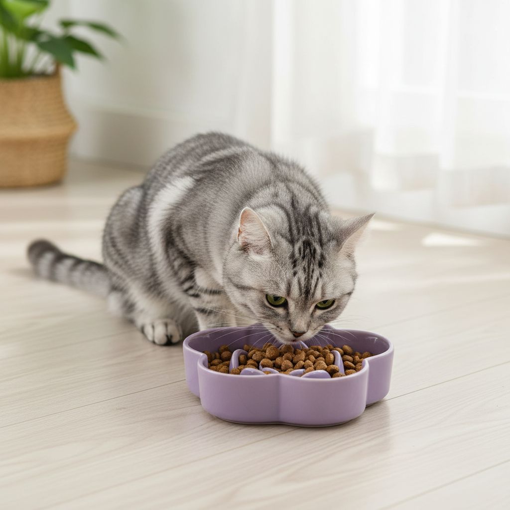 Gamelle anti glouton chat céramique violet avec labyrinthe central pour repas plus lents