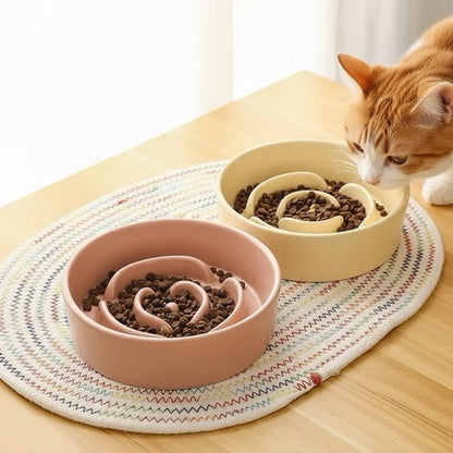 gamelle anti glouton chat en céramique design spirale fleur avec chat couleurs pastels