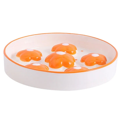 Gamelle anti glouton chat céramique motif fleurs orange capucine