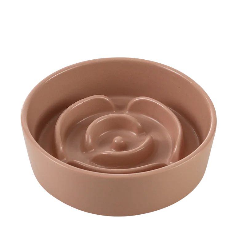 gamelle anti glouton chat en céramique design spirale fleur couleur argile rose contre obésité