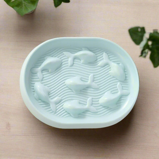 Gamelle anti-glouton chat bleu motif poisson obstacles bonne digestion