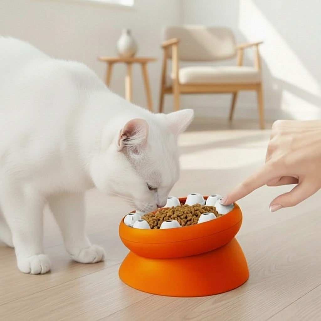 gamelle anti glouton chat puzzle orange mangeoire pour ralentir repas