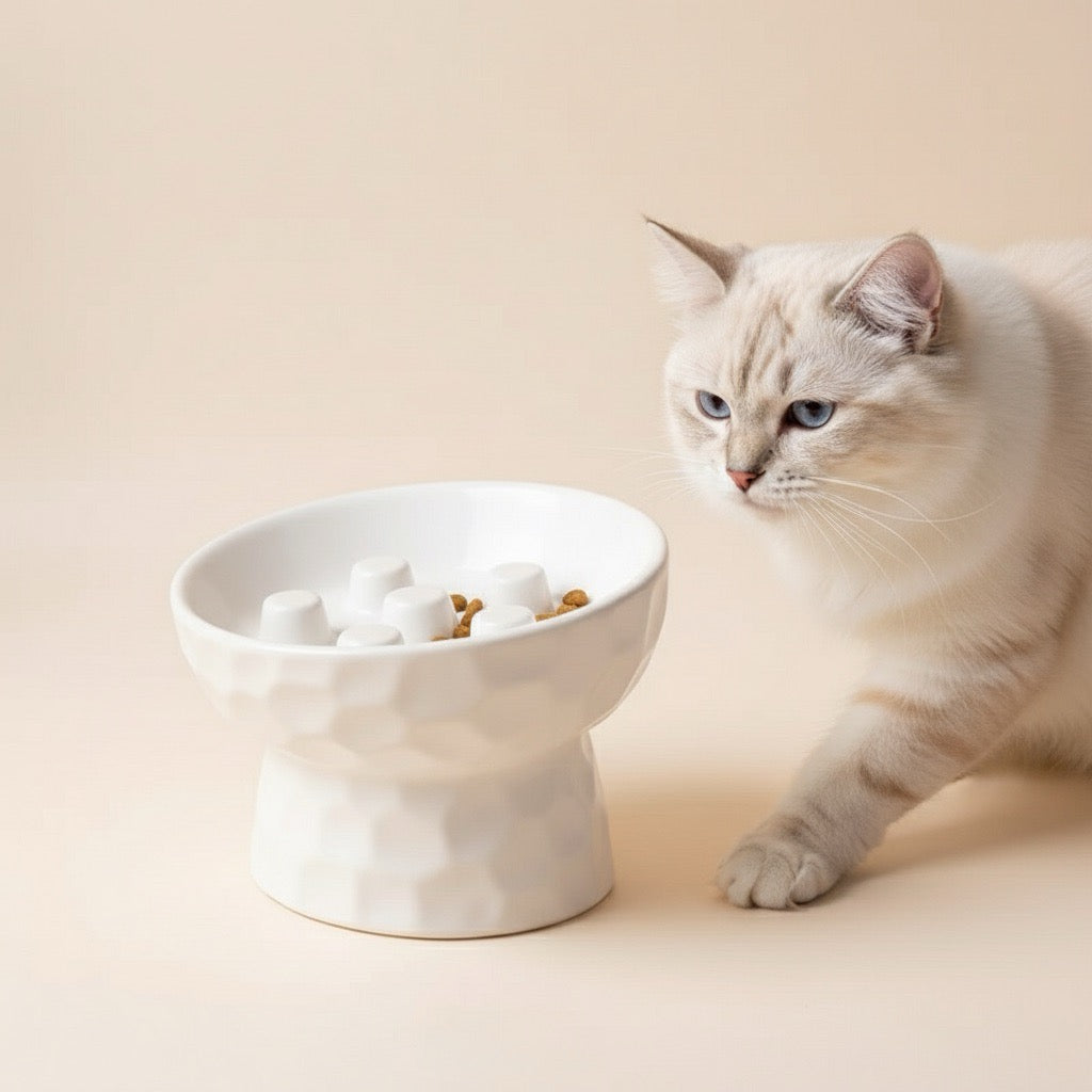 gamelle anti glouton pour chat en céramique avec labyrinthe pour chat mangeant paisiblement