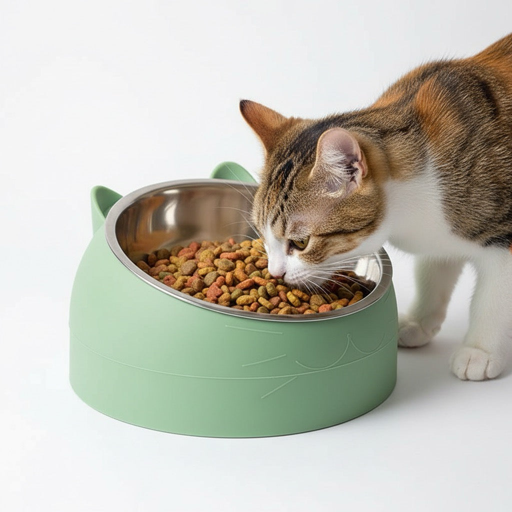 gamelle chat surélevée vert chat mange croquettes bol ergonomique