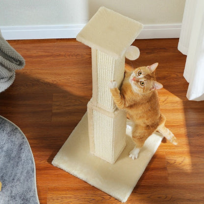 grand tronc poteau griffoir chat en sisal tressé 81 cm un chat roux gratte le poteau stable avec plateforme et balle suspendue sur base en bois