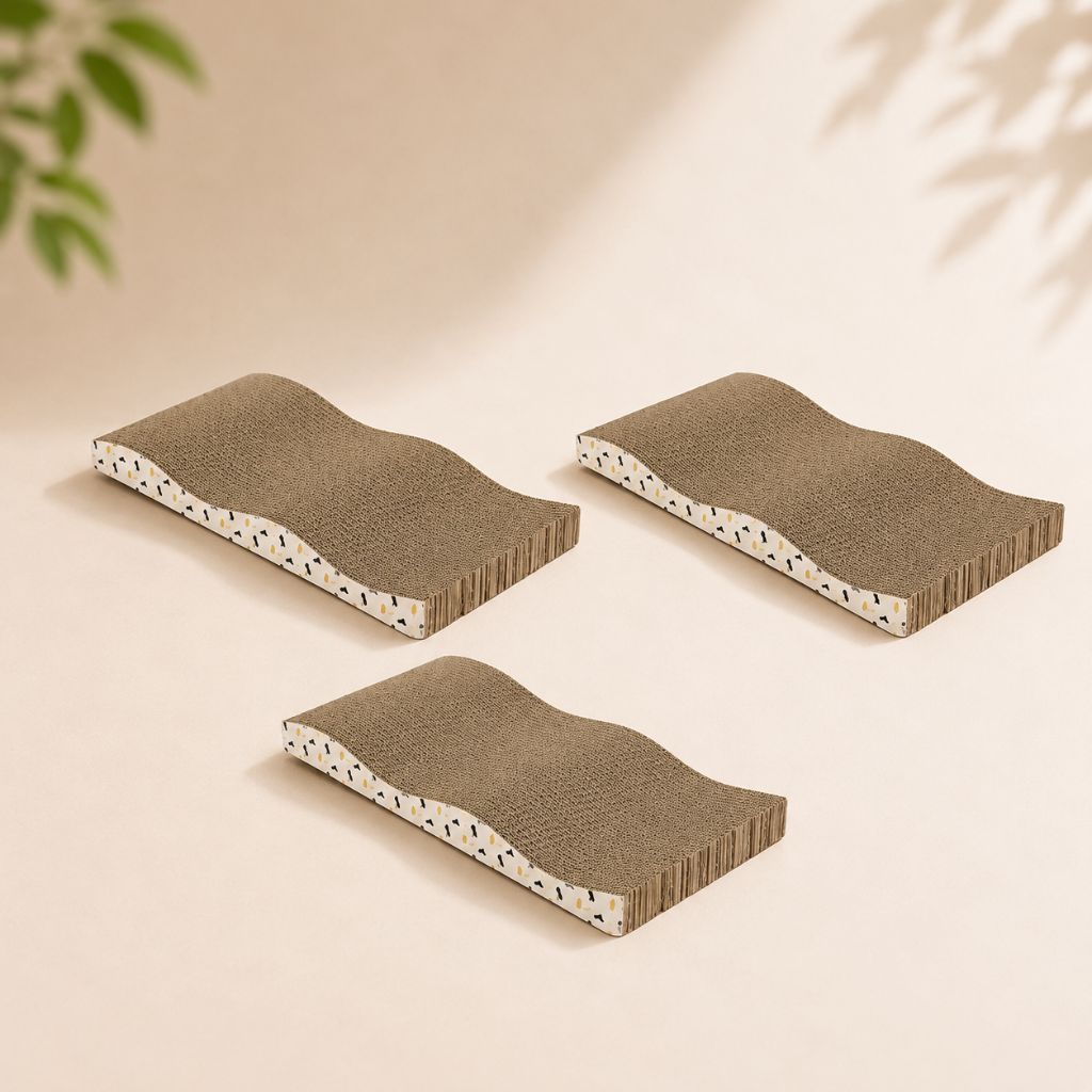 Griffoir chat carton forme vague incurvée lot de 3 pour faire ses griffes