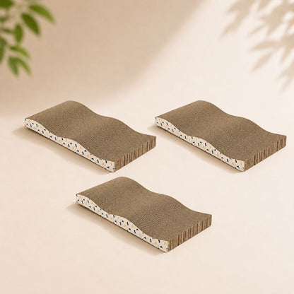 Griffoir chat carton forme vague incurvée lot de 3 pour faire ses griffes