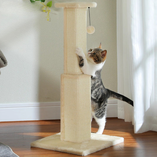 griffoir chat en sisal tressé beige 81 cm grand poteau pour chat avec jouet