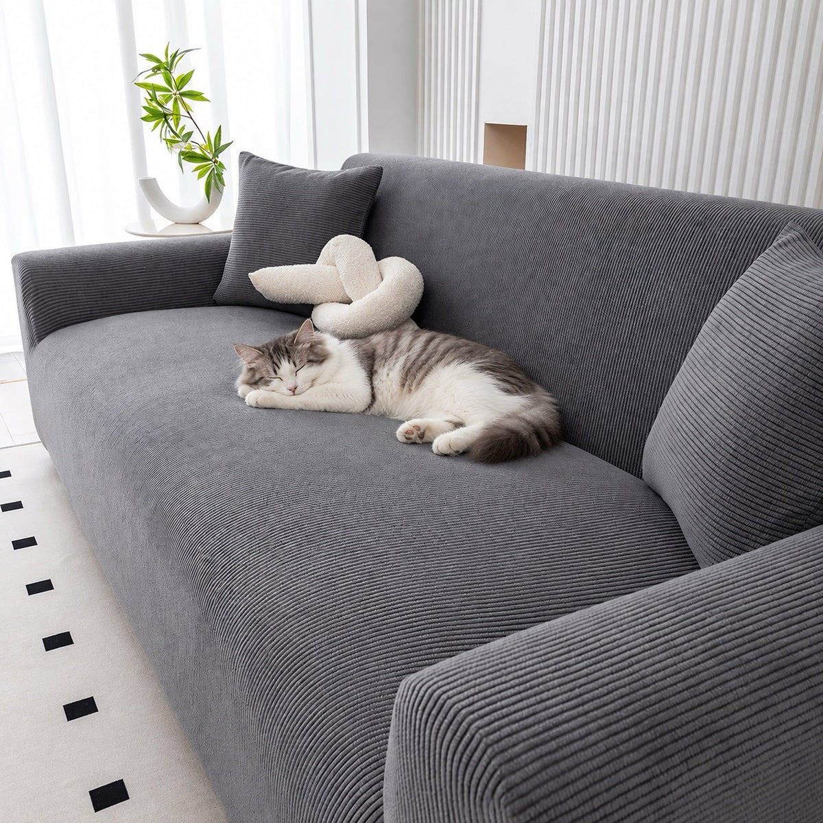 Housse de canapé chat extensible velours – Côtelia