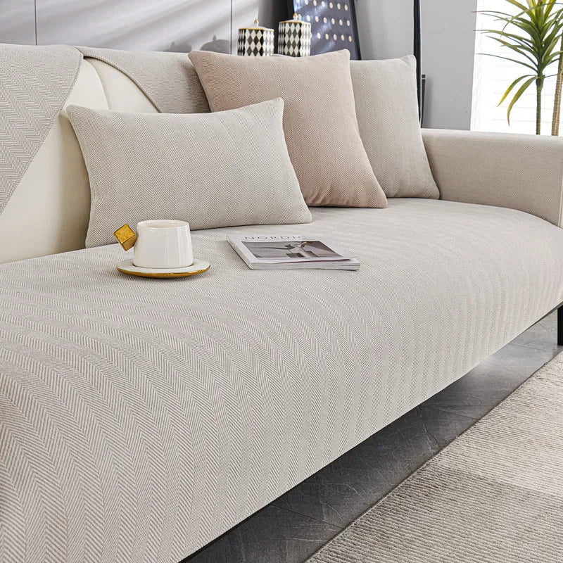 housse de canapé en chenille antidérapant et anti-griffe couleur beige clair