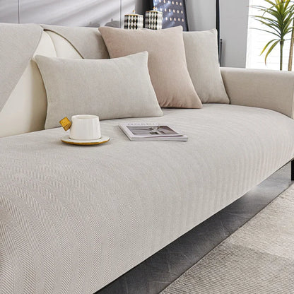 housse de canapé en chenille antidérapant et anti-griffe couleur beige clair