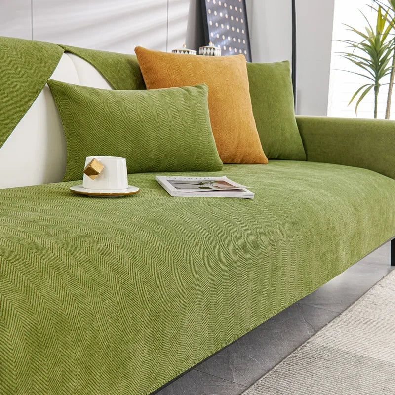 housse de canapé en chenille couleur vert sauge anti-griffes
