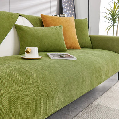 housse de canapé en chenille couleur vert sauge anti-griffes