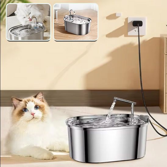 Fontaine à eau pour chat - ROJECO 3,2 L en acier inoxydable