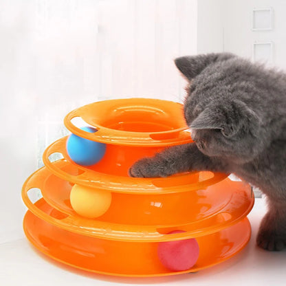 Jouet pour chat tour interactive orange 24 cm avec trois étages avec chaton joue