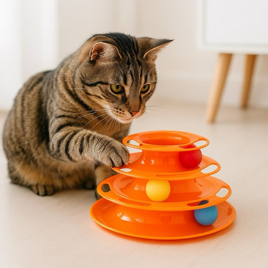 Jouet pour chat interactif à 3 niveaux avec balles rouge  jaune et bleue