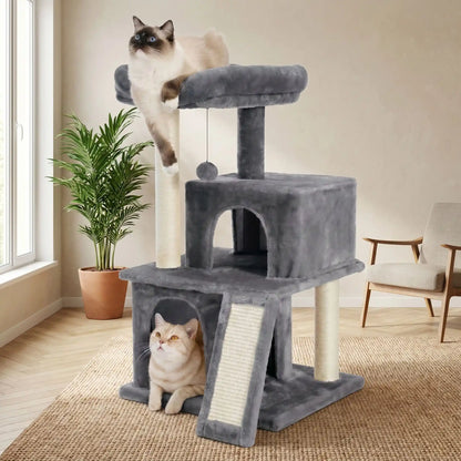 Petit arbre à chat gris multi chats avec plateformes et espaces de repos confortables et planche sisal 