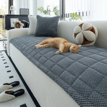 protection canapé chat polaire gris matelassée antidérapant fursafe avec chat endormi