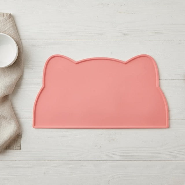 tapis gamelle chat antidérapant imperméable silicone forme tête de chat rose