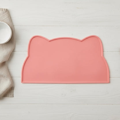 tapis gamelle chat antidérapant imperméable silicone forme tête de chat rose