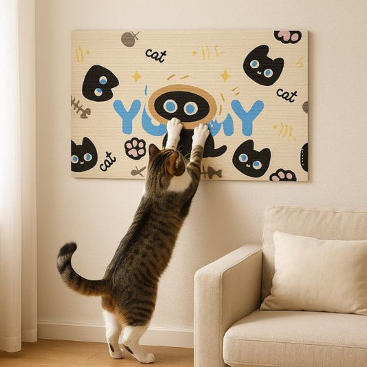 tapis griffoir mural pour chat avec motif de  chat protection mur et canapé